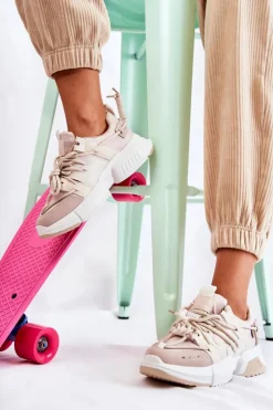 Clearance Boto Sneakersy Sportowe Buty Damskie Beżowe Someday Brązowy