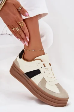 Boto Sneakersy Damskie*Sneakesy Damskie Na Platformie Beżowe Sivirae