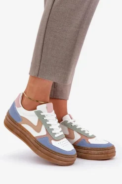 Boto Sneakersy Damskie*Sneakesy Damskie Z Brokatem Na Platformie Niebieskie Annines