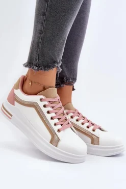 Discount Boto Sneakesy Damskie Z Brokatem Beżowe Elnami