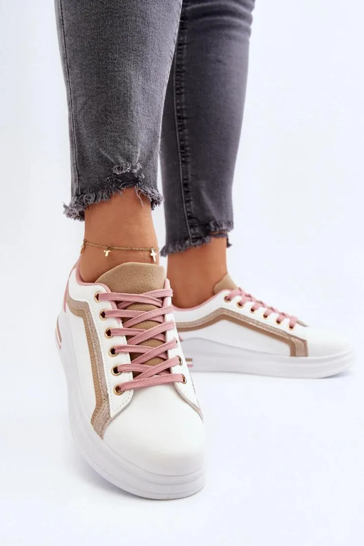 Discount Boto Sneakesy Damskie Z Brokatem Beżowe Elnami