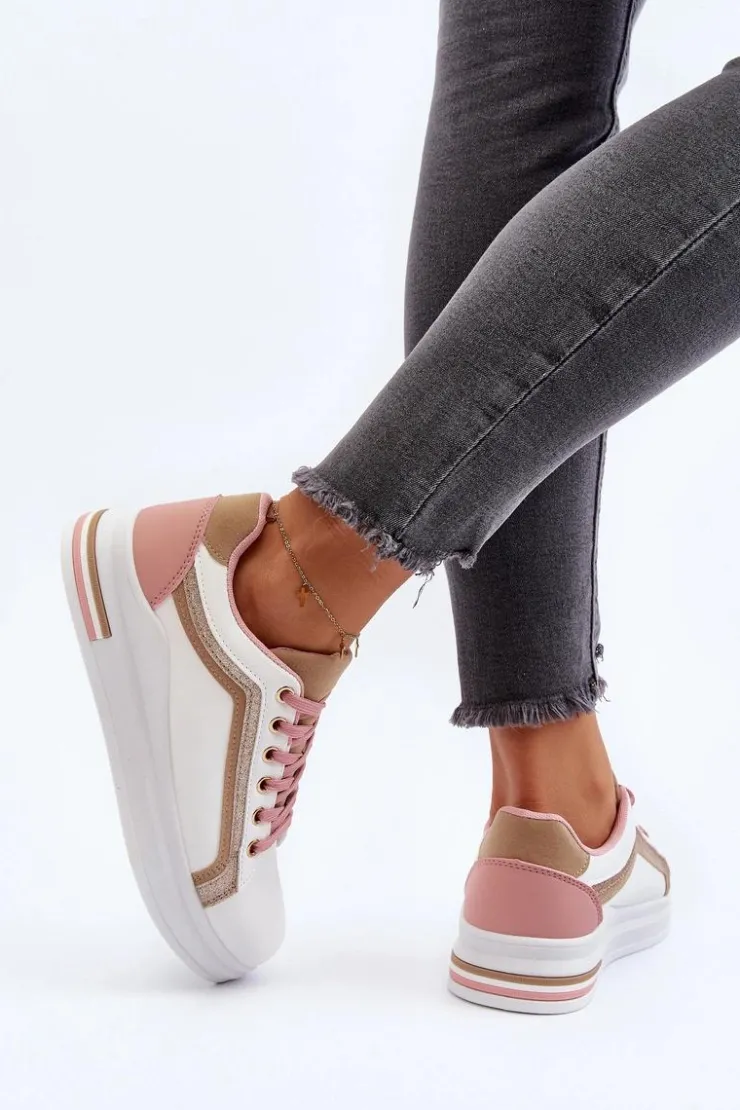 Discount Boto Sneakesy Damskie Z Brokatem Beżowe Elnami