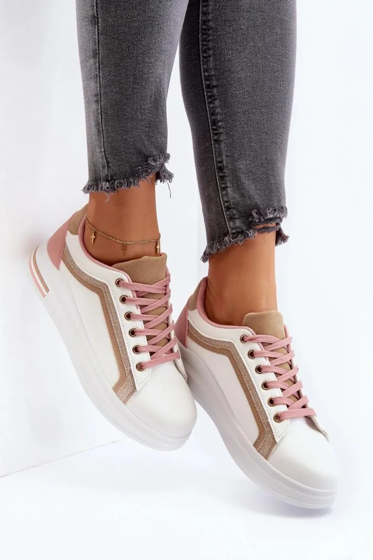 Discount Boto Sneakesy Damskie Z Brokatem Beżowe Elnami