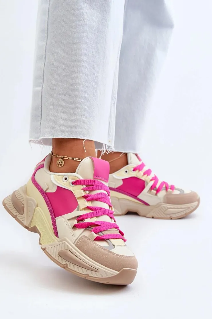 Damskie Boto Snekersy Damskie Na Grubej Podeszwie Fuksja Peonema