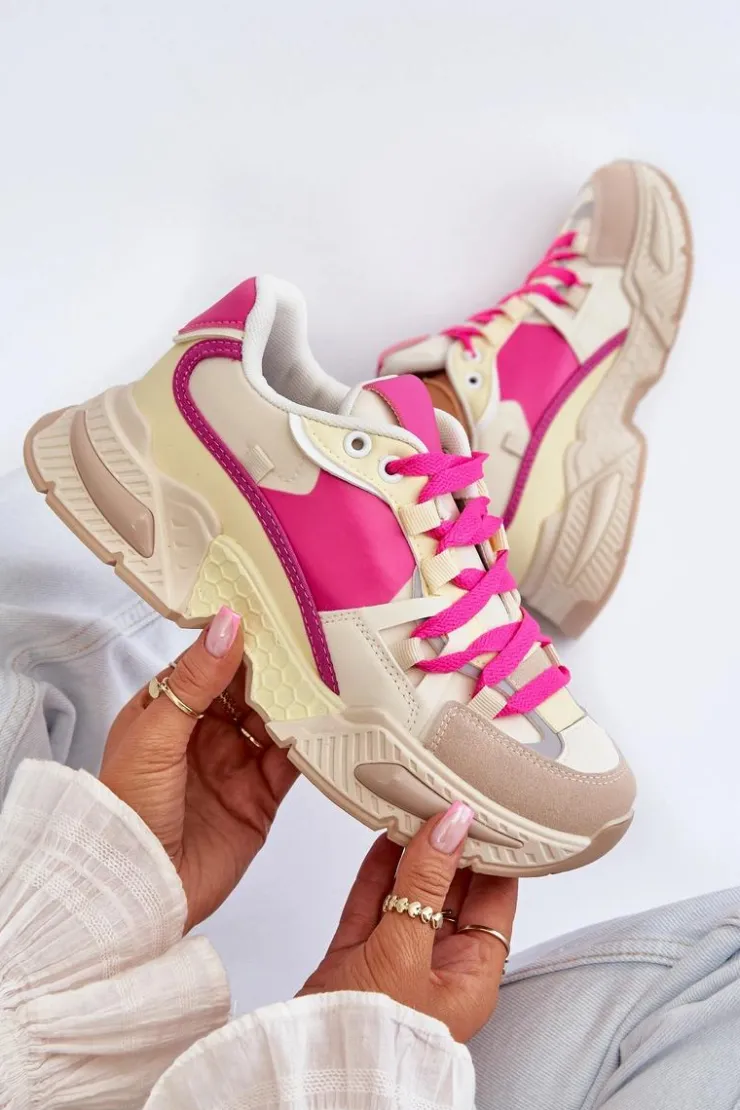 Damskie Boto Snekersy Damskie Na Grubej Podeszwie Fuksja Peonema