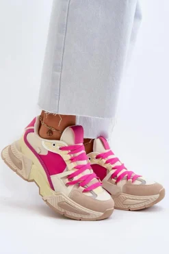 Damskie Boto Snekersy Damskie Na Grubej Podeszwie Fuksja Peonema