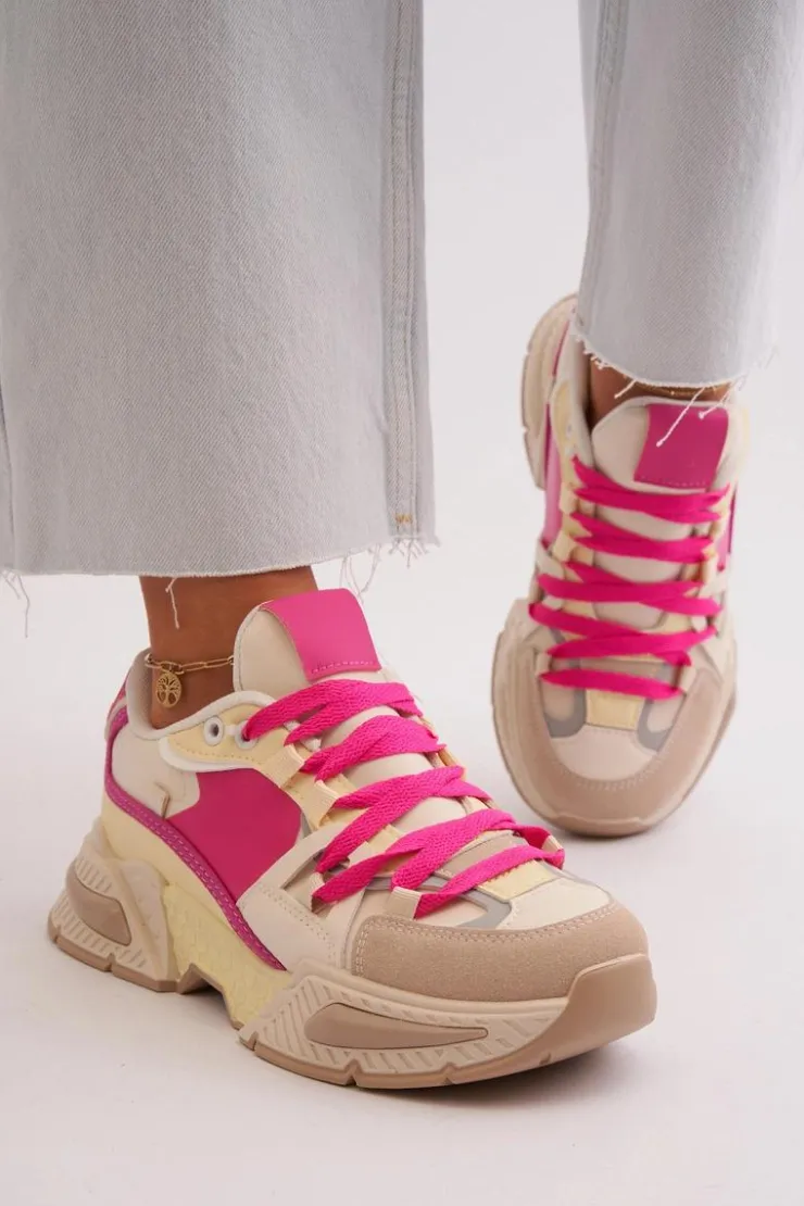 Damskie Boto Snekersy Damskie Na Grubej Podeszwie Fuksja Peonema