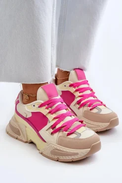 Damskie Boto Snekersy Damskie Na Grubej Podeszwie Fuksja Peonema