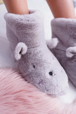 Clearance Boto SOXO Ciepłe Domowe Szare Botki Papcie Króliczki 94529