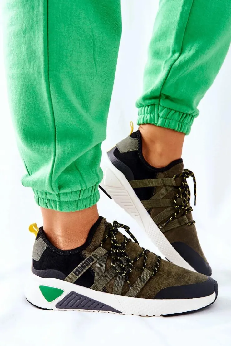 Big Star Shoes Trampki Damskie Big Star|Buty Sportowe Na Platformie*Sportowe Buty Memory Foam Big Star II274308 Khaki