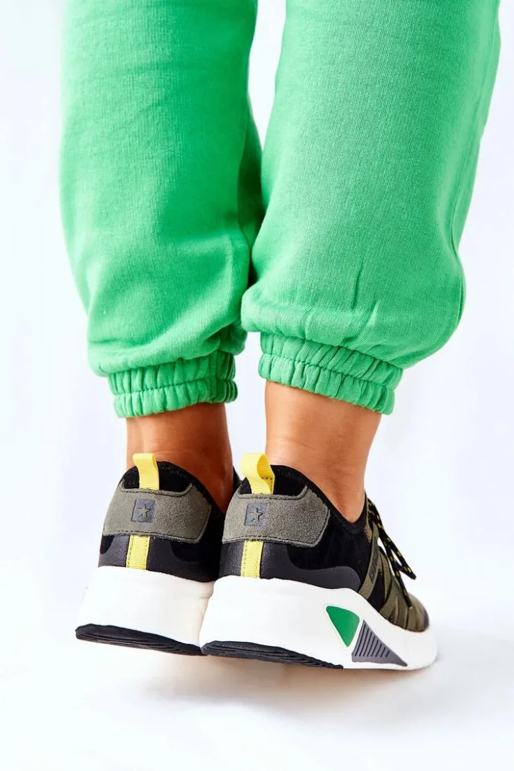 Big Star Shoes Trampki Damskie Big Star|Buty Sportowe Na Platformie*Sportowe Buty Memory Foam Big Star II274308 Khaki