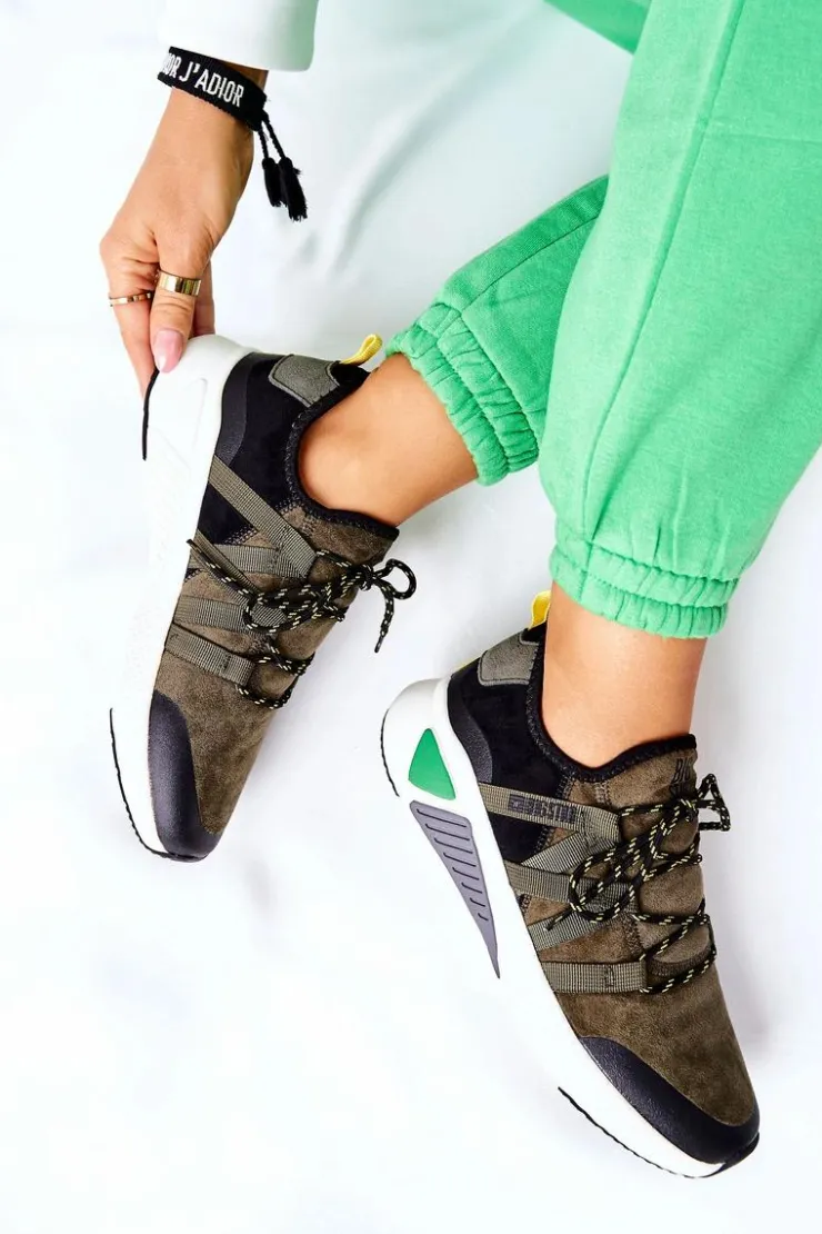 Big Star Shoes Trampki Damskie Big Star|Buty Sportowe Na Platformie*Sportowe Buty Memory Foam Big Star II274308 Khaki