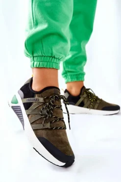 Big Star Shoes Trampki Damskie Big Star|Buty Sportowe Na Platformie*Sportowe Buty Memory Foam Big Star II274308 Khaki