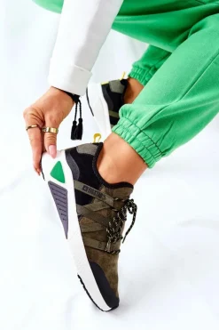 Big Star Shoes Trampki Damskie Big Star|Buty Sportowe Na Platformie*Sportowe Buty Memory Foam Big Star II274308 Khaki