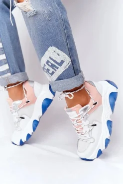 Damskie GOE Sportowe Buty Na Dużej Podeszwie HH2N4034 Biało-Różowe