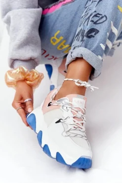 Damskie GOE Sportowe Buty Na Dużej Podeszwie HH2N4034 Biało-Różowe