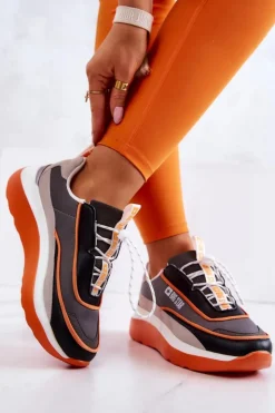 Damskie Big Star Shoes Sportowe Buty Sneakersy Big Star JJ274996 Szaro-Pomarańczowe