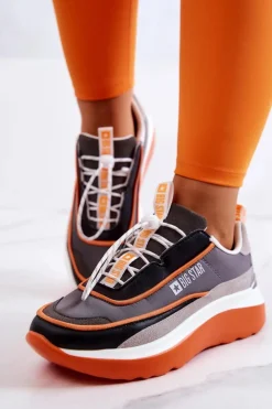 Damskie Big Star Shoes Sportowe Buty Sneakersy Big Star JJ274996 Szaro-Pomarańczowe