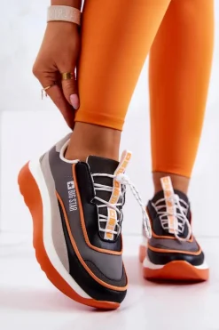 Damskie Big Star Shoes Sportowe Buty Sneakersy Big Star JJ274996 Szaro-Pomarańczowe