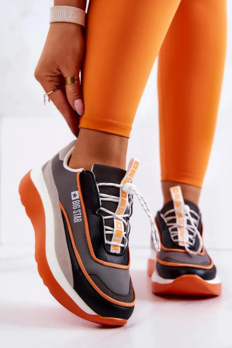 Damskie Big Star Shoes Sportowe Buty Sneakersy Big Star JJ274996 Szaro-Pomarańczowe