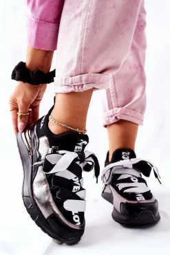 Buty damskie Vinceza Sportowe Buty Sneakersy Czarno-Srebrne Dexla