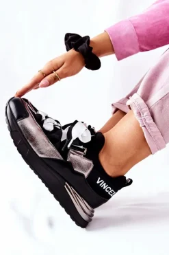 Buty damskie Vinceza Sportowe Buty Sneakersy Czarno-Srebrne Dexla