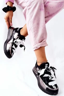 Buty damskie Vinceza Sportowe Buty Sneakersy Czarno-Srebrne Dexla