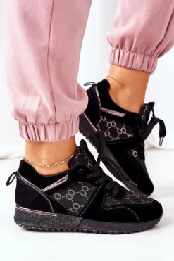 Evento Buty Sportowe Na Platformie*Sportowe Buty Sneakersy Czarno-Srebrne Aruba