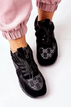 Evento Buty Sportowe Na Platformie*Sportowe Buty Sneakersy Czarno-Srebrne Aruba