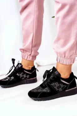 Evento Buty Sportowe Na Platformie*Sportowe Buty Sneakersy Czarno-Srebrne Aruba