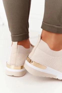 Boto Sneakersy Damskie*Sportowe Buty Sneakersy Na Koturnie Beżowe Adeyla