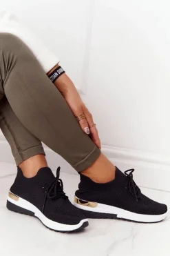 New Boto Sportowe Buty Sneakersy Na Koturnie Czarne Adeyla