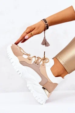Damskie Boto Sportowe Buty Sneakersy Skarpetkowe Beżowo-Białe Colleen