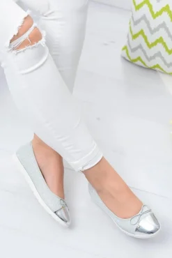 Boto Baleriny Klasyczne*Srebrne Brokatowe Balerinki Slip On Laya