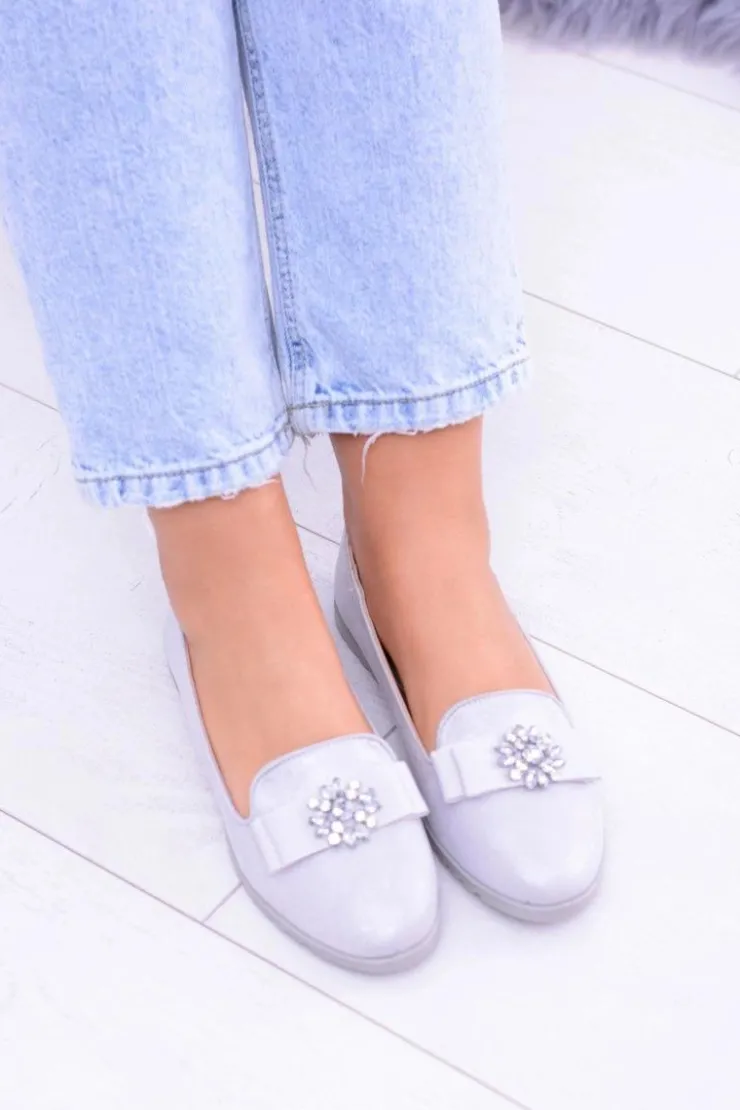 Damskie Boto Srebrne Damskie Baleriny Lordsy Cyrkonie Rumi