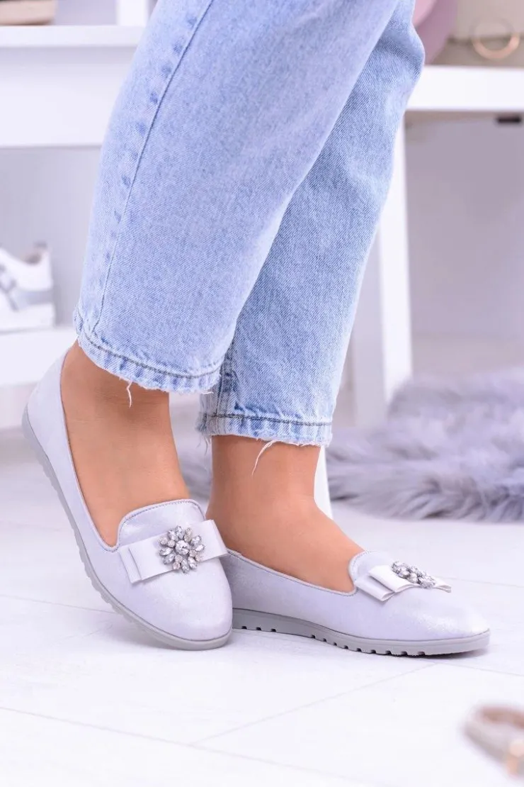 Damskie Boto Srebrne Damskie Baleriny Lordsy Cyrkonie Rumi