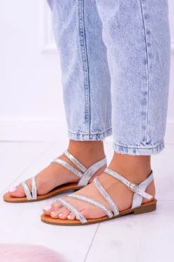 Damskie Boto Srebrne Damskie Sandały Z Cyrkoniami Ferragosto