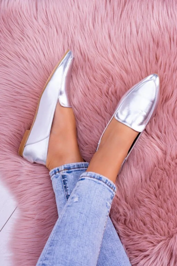 Boto Mokasyny Damskie Skórzane*Srebrne Lustrzane Mokasyny Damskie Lu Boo Mireldo