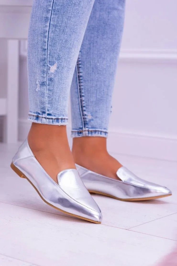 Boto Mokasyny Damskie Skórzane*Srebrne Lustrzane Mokasyny Damskie Lu Boo Mireldo