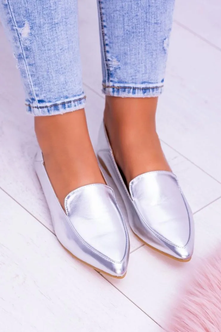 Boto Mokasyny Damskie Skórzane*Srebrne Lustrzane Mokasyny Damskie Lu Boo Mireldo