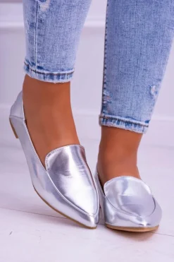 Boto Mokasyny Damskie Skórzane*Srebrne Lustrzane Mokasyny Damskie Lu Boo Mireldo