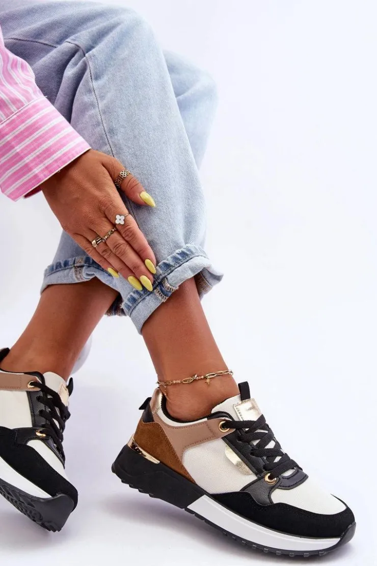 Damskie Boto Stylowe buty sportowe damskie Beżowo-Czarne Katenia