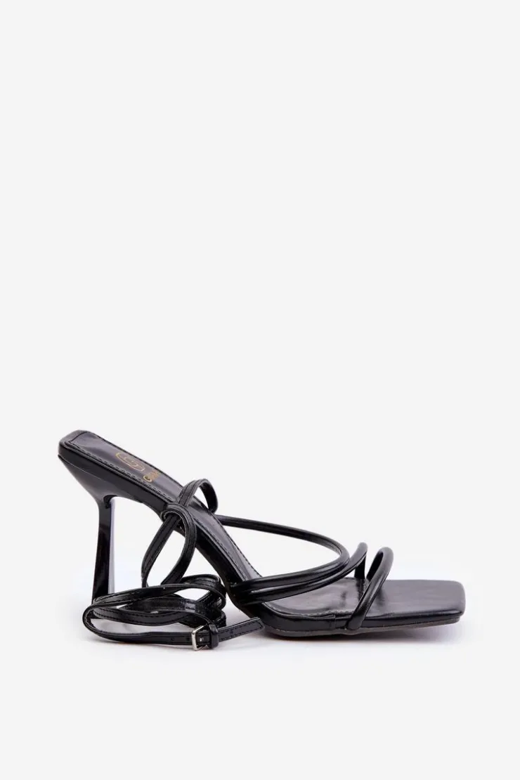 Damskie Boto Stylowe Sandały Na Szpilce Z Paskami Czarne Saredi