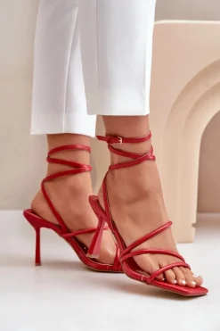 Boto Sandały Na Obcasie*Stylowe Sandały Na Szpilce Z Paskami Czerwone Saredi Czerwony