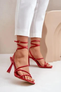 Boto Sandały Na Obcasie*Stylowe Sandały Na Szpilce Z Paskami Czerwone Saredi Czerwony