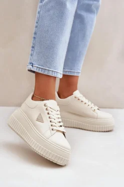 New Boto Stylowe Sneakersy Na Masywnej Platformie Jasnobeżowe Vallexia