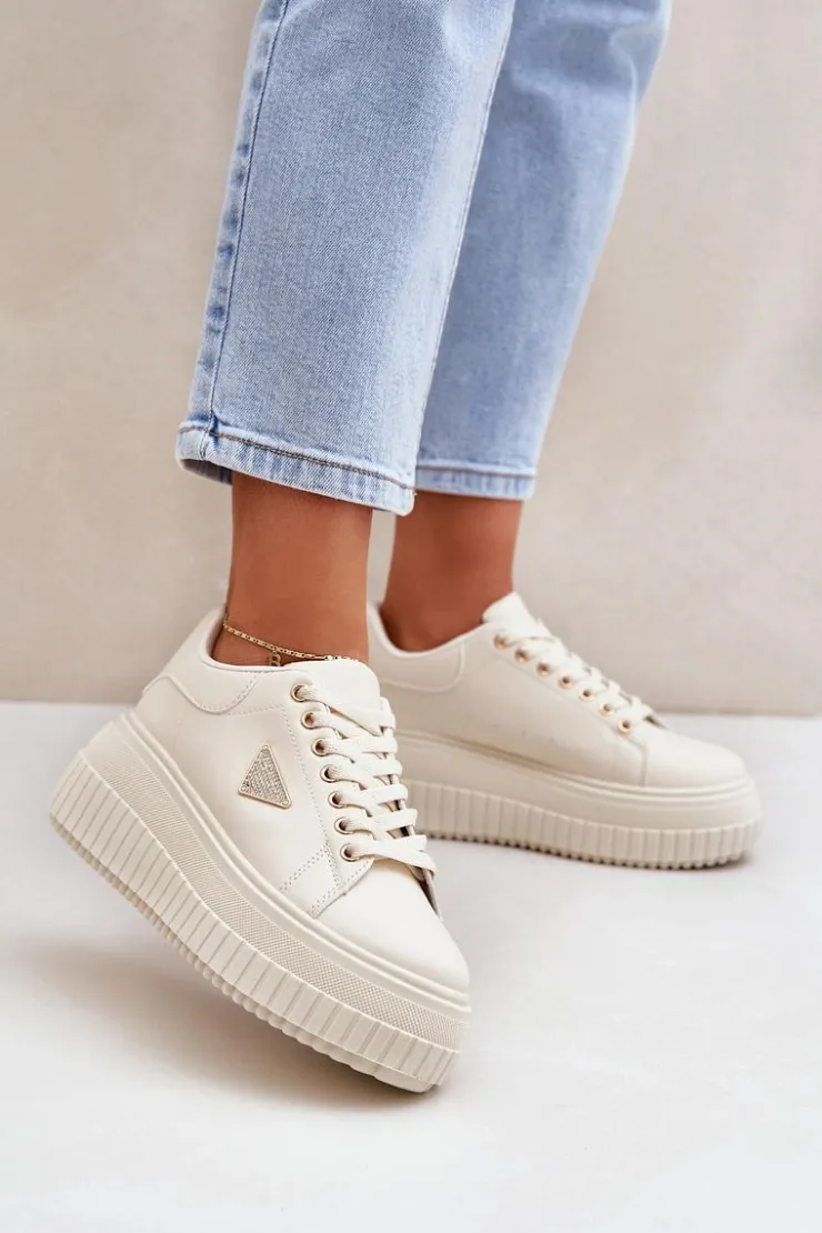 New Boto Stylowe Sneakersy Na Masywnej Platformie Jasnobeżowe Vallexia