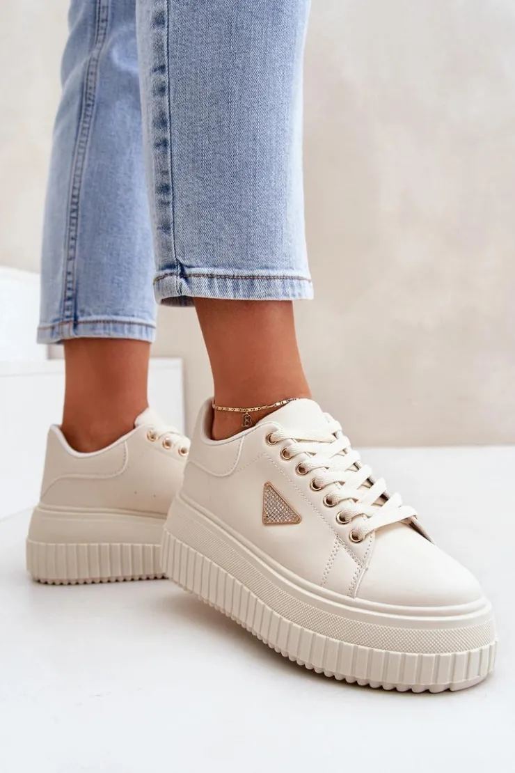 New Boto Stylowe Sneakersy Na Masywnej Platformie Jasnobeżowe Vallexia