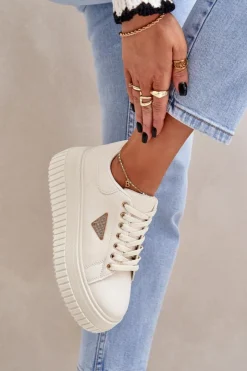 New Boto Stylowe Sneakersy Na Masywnej Platformie Jasnobeżowe Vallexia