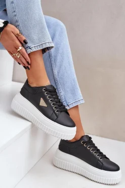 Damskie Boto Stylowe Sneakersy Na Masywnej Platformie Czarno-Białe Vallexia